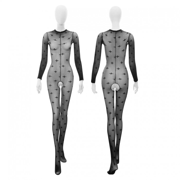FEE ET MOI - Open-Crotch Jacquard Bodystocking (Black) FEE ET MOI - Open-Crotch Jacquard Bodystocking (Black)