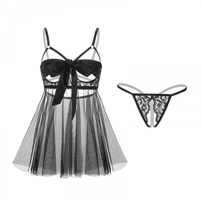 FEE ET MOI Sexy Lace Bows Nightdress (Black) FEE ET MOI Sexy Lace Bows Nightdress (Black)