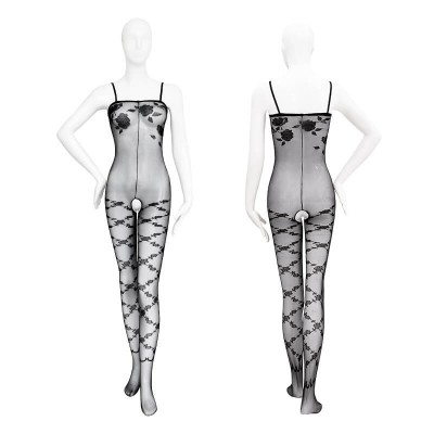 FEE ET MOI - Rose Open Crotch Bodystocking (Plus Size - Black) FEE ET MOI - Rose Open Crotch Bodystocking (Plus Size - Black)