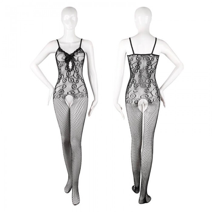 FEE ET MOI - Hollow Mesh Open Crotch Bodystocking (Plus Size - Black) FEE ET MOI - Hollow Mesh Open Crotch Bodystocking (Plus Size - Black)