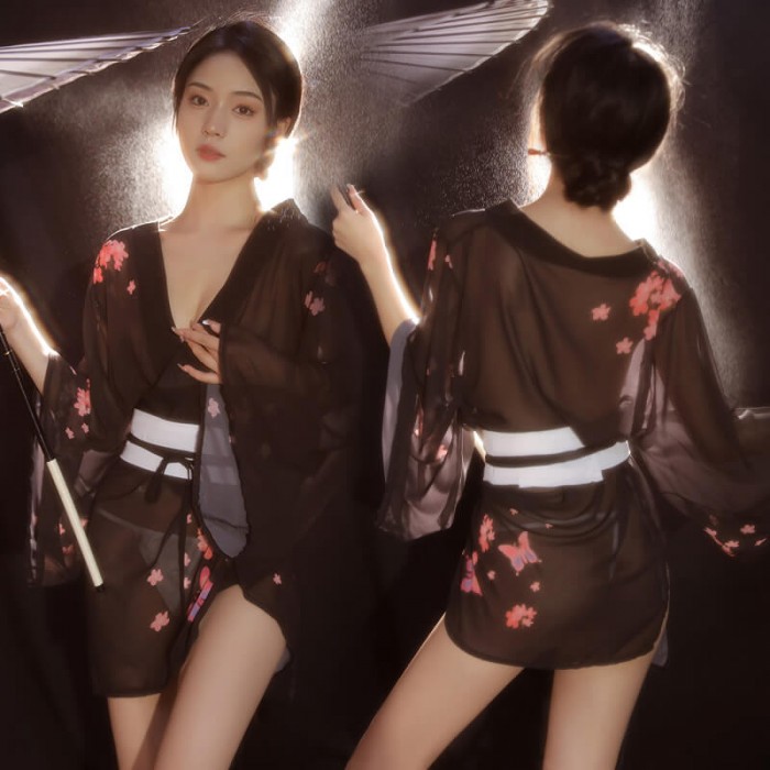 FEE ET MOI - Japanese Retro Sakura Kimono Set (Black) FEE ET MOI - Japanese Retro Sakura Kimono Set (Black)