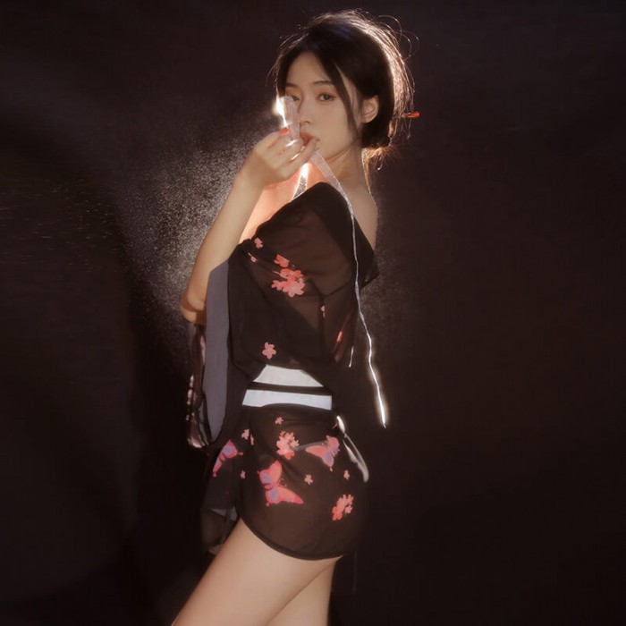FEE ET MOI - Japanese Retro Sakura Kimono Set (Black) FEE ET MOI - Japanese Retro Sakura Kimono Set (Black)