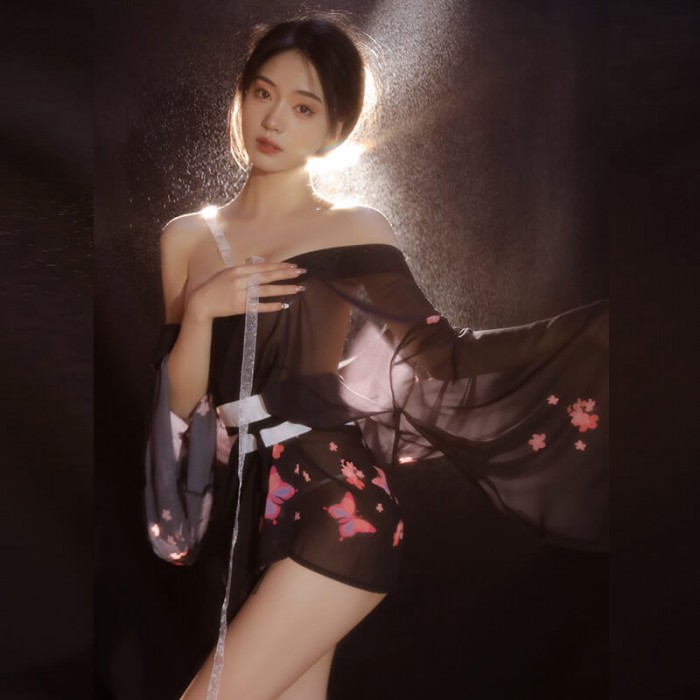FEE ET MOI - Japanese Retro Sakura Kimono Set (Black) FEE ET MOI - Japanese Retro Sakura Kimono Set (Black)