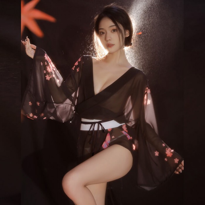FEE ET MOI - Japanese Retro Sakura Kimono Set (Black) FEE ET MOI - Japanese Retro Sakura Kimono Set (Black)