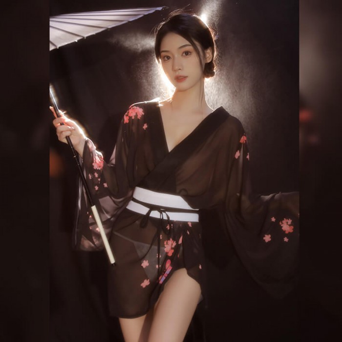 FEE ET MOI - Japanese Retro Sakura Kimono Set (Black) FEE ET MOI - Japanese Retro Sakura Kimono Set (Black)