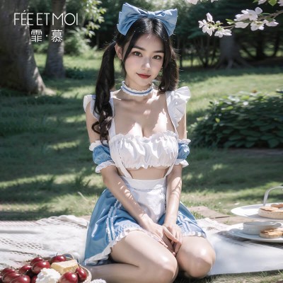 FEE ET MOI - Ruched Sweetheart Maid Outfit With Stockings (Blue - White) FEE ET MOI - Ruched Sweetheart Maid Outfit With Stockings (Blue - White)