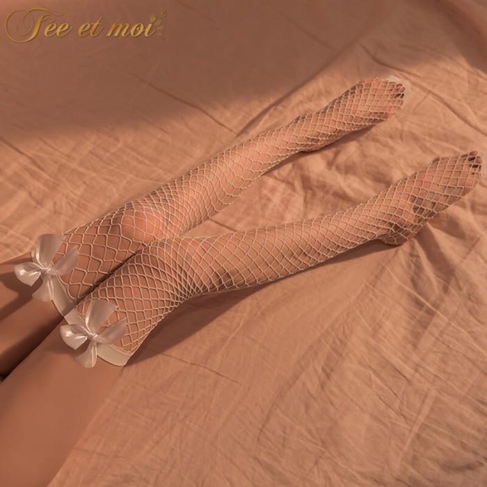 FEE ET MOI Bow Thigh High Net Stockings (White) FEE ET MOI Bow Thigh High Net Stockings (White)