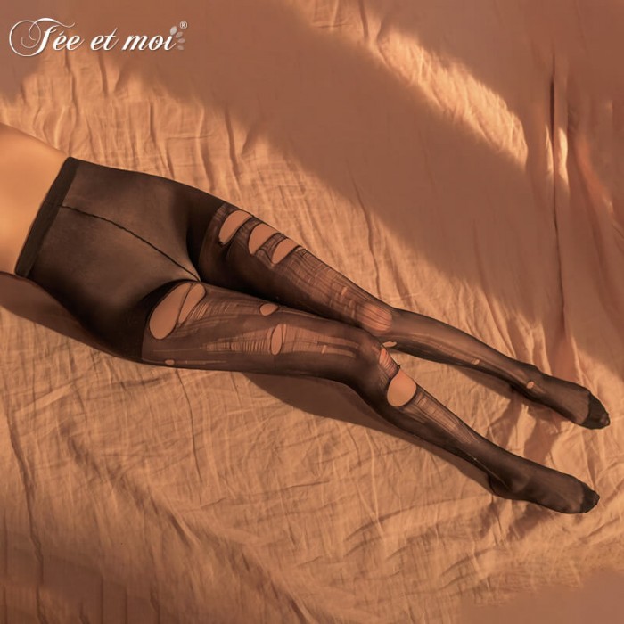 FEE ET MOI Ultra-Thin Ripped Stockings Sexy Pantyhose (Black) FEE ET MOI Ultra-Thin Ripped Stockings Sexy Pantyhose (Black)