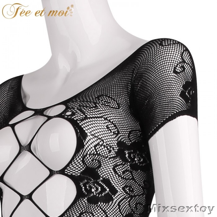 FEE ET MOI Sexy Seethrough Opened Body Stockings (Black)