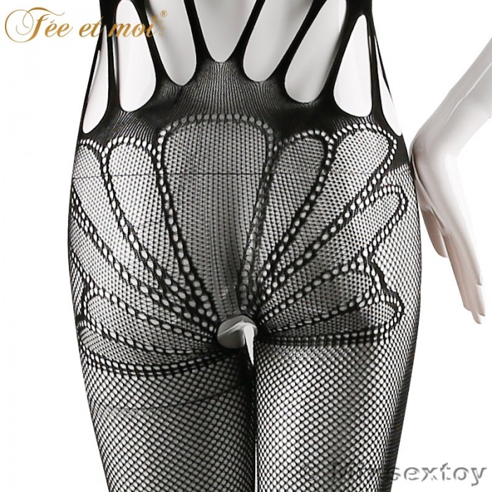 FEE ET MOI Sexy Seethrough Opened Body Stockings (Black)