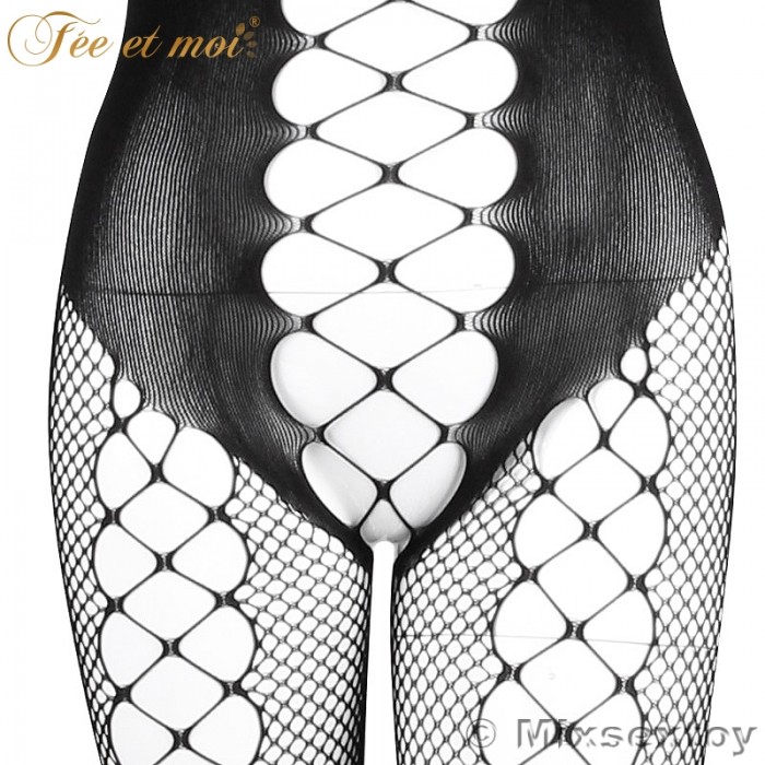 FEE ET MOI Sexy Seethrough Opened Body Stockings (Black)