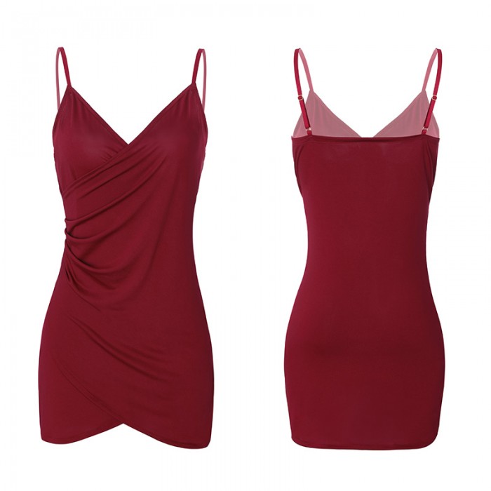 FEE ET MOI Sexy V-Neck Silk Suspender Dress (Burgundy) FEE ET MOI Sexy V-Neck Silk Suspender Dress (Burgundy)