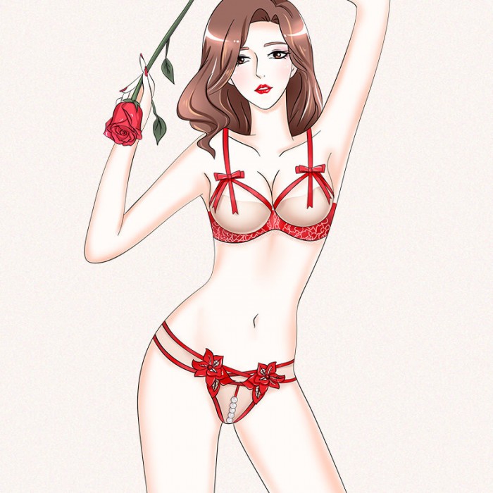 FEE ET MOI - Beaded Floral Open-Crotch Panties Bikini (Red) FEE ET MOI - Beaded Floral Open-Crotch Panties Bikini (Red)