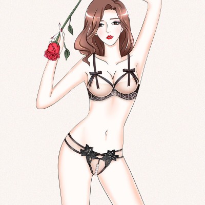 FEE ET MOI - Beaded Floral Open-Crotch Panties Bikini (Black)