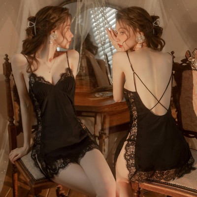 FEE ET MOI Sexy Backless Lace Up Nightdress (Black)