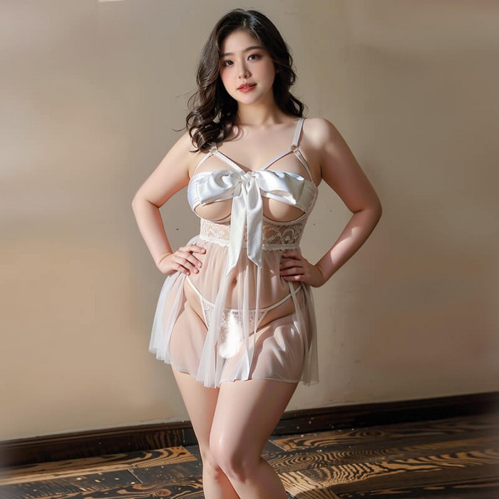 FEE ET MOI - Open Bust Underwire Nightgown (Plus Size - White) FEE ET MOI - Open Bust Underwire Nightgown (Plus Size - White)