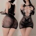 FEE ET MOI - Floral Sheer Fishnet Dress With Gloves (Black)