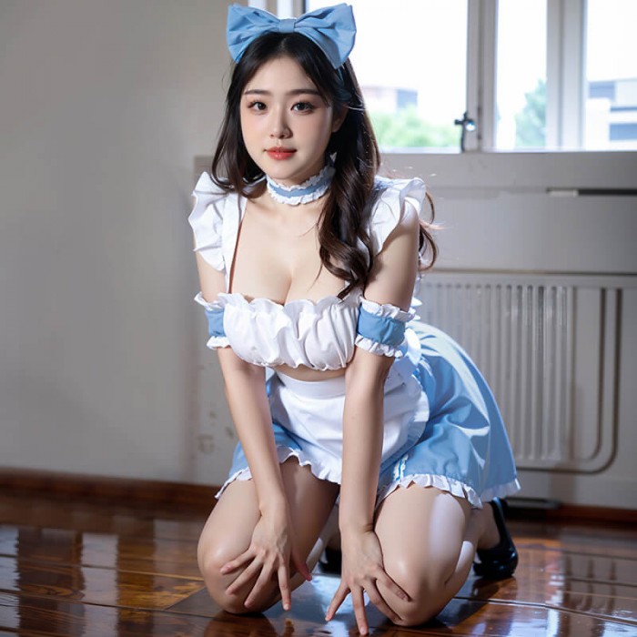 FEE ET MOI - Sweetheart Strapless Ruffle Maid Costume (Plus Size - Blue White) FEE ET MOI - Sweetheart Strapless Ruffle Maid Costume (Plus Size - Blue White)
