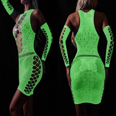 FEE ET MOI - Glow In The Dark Fishnet Bodystocking Dress (7420)