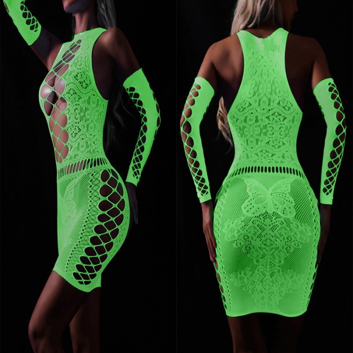 FEE ET MOI - Glow In The Dark Fishnet Bodystocking Dress (7420) FEE ET MOI - Glow In The Dark Fishnet Bodystocking Dress (7420)
