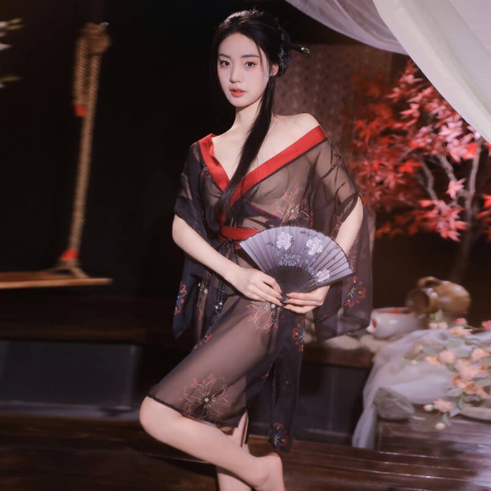 FEE ET MOI - Japanese Phantom Print Kimono Set (Black - Red) FEE ET MOI - Japanese Phantom Print Kimono Set (Black - Red)