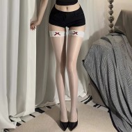 FEE ET MOI - Lace Butterfly Silky Gloss Thigh Highs Stocking (White)