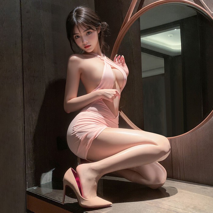 FEE ET MOI - Seductive Secretary Low-Cut Dress (Pink) FEE ET MOI - Seductive Secretary Low-Cut Dress (Pink)