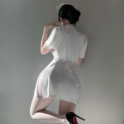 FEE ET MOI - Restrained Desire Lace-Up Waist Nurse Dress (White) FEE ET MOI - Restrained Desire Lace-Up Waist Nurse Dress (White)