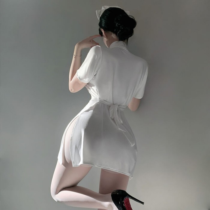 FEE ET MOI - Restrained Desire Lace-Up Waist Nurse Dress (White) FEE ET MOI - Restrained Desire Lace-Up Waist Nurse Dress (White)