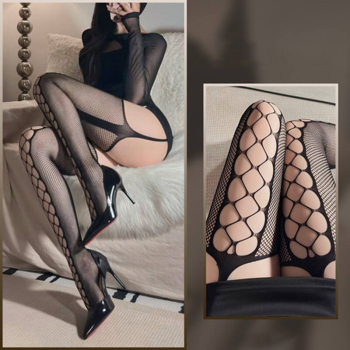 FEE ET MOI - Sexy Mesh Hollow Suspender Stockings (Black) FEE ET MOI - Sexy Mesh Hollow Suspender Stockings (Black)