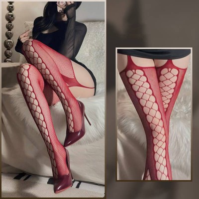 FEE ET MOI - Sexy Mesh Hollow Suspender Stockings (Burgundy)