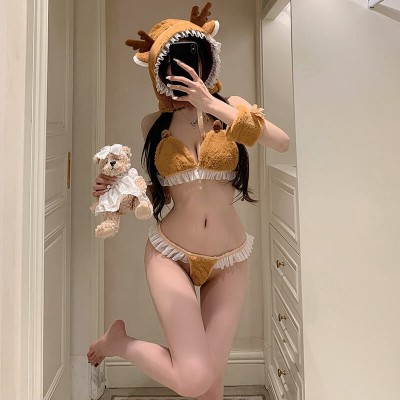 FEE ET MOI - Fluffy Deer Fantasy Bikini Set (Brown - White) FEE ET MOI - Fluffy Deer Fantasy Bikini Set (Brown - White)
