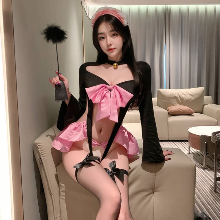 FEE ET MOI - Cute Maid Sexy Crotchless Bodysuit (Black - Pink) FEE ET MOI - Cute Maid Sexy Crotchless Bodysuit (Black - Pink)