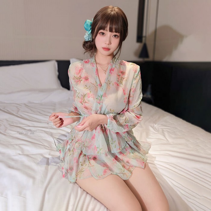 FEE ET MOI - French V-Neck Tie Print Dress (Green) FEE ET MOI - French V-Neck Tie Print Dress (Green)