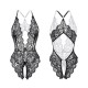 FEE ET MOI - Deep V Lace Open-Crotch Bodysuit (Plus Size - Black) FEE ET MOI - Deep V Lace Open-Crotch Bodysuit (Plus Size - Black)