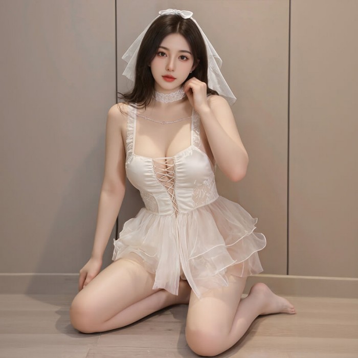 FEE ET MOI - Pearl-Embellished Front Lace-Up Bridal Lingerie Set (White) FEE ET MOI - Pearl-Embellished Front Lace-Up Bridal Lingerie Set (White)