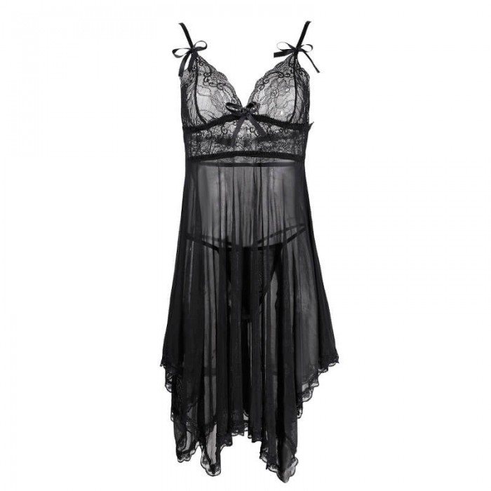 FEE ET MOI - Deep V Sheer Lace Nightdress (Black) FEE ET MOI - Deep V Sheer Lace Nightdress (Black)