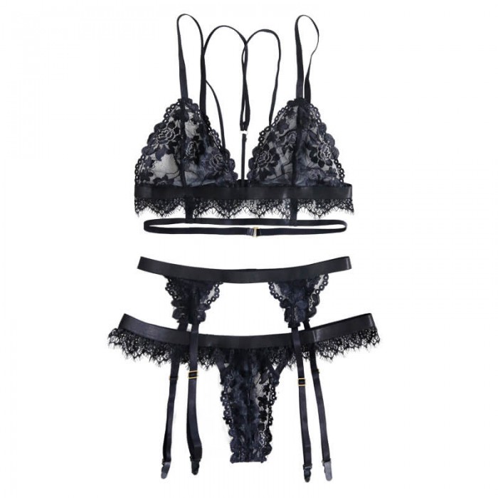 FEE ET MOI - Strappy Rope Bikini With Stocking Set (Plus Size - Black) FEE ET MOI - Strappy Rope Bikini With Stocking Set (Plus Size - Black)
