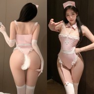 FEE ET MOI - Sweet Nurse Open-Crotch Bodysuit Set (Pink - White) FEE ET MOI - Sweet Nurse Open-Crotch Bodysuit Set (Pink - White)