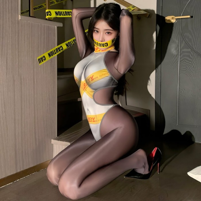 FEE ET MOI - Western Style Faux Tape Bondage Bodysuit (Grey) FEE ET MOI - Western Style Faux Tape Bondage Bodysuit (Grey)