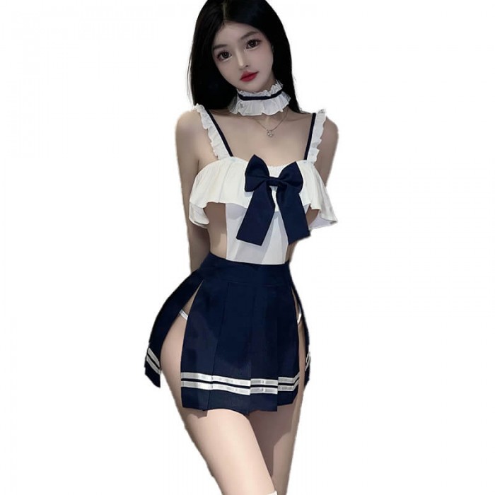 FEE ET MOI - Cute Academy Girl Lace Slip Nightdress (Blue - White) FEE ET MOI - Cute Academy Girl Lace Slip Nightdress (Blue - White)