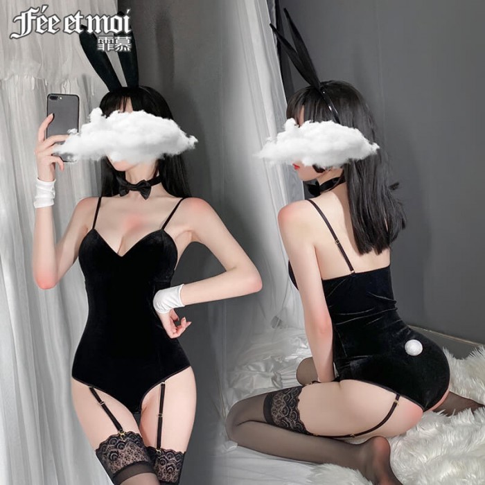 lingerie et costume sexy Sexy Lingerie Porno Rabbit Bunny Girl Lace Hollow Bodysuit Dress Cosplay  Costume main image 1