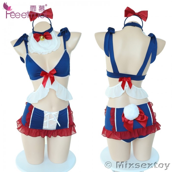 FEE ET MOI Sexy Lace Maid Lingerie (Blue - Red) FEE ET MOI Sexy Lace Maid Lingerie (Blue - Red)