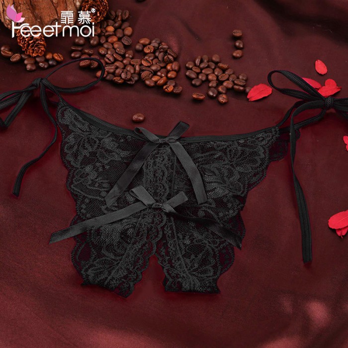 FEE ET MOI Butterfly Lace Open File Sexy Underwear (Black)